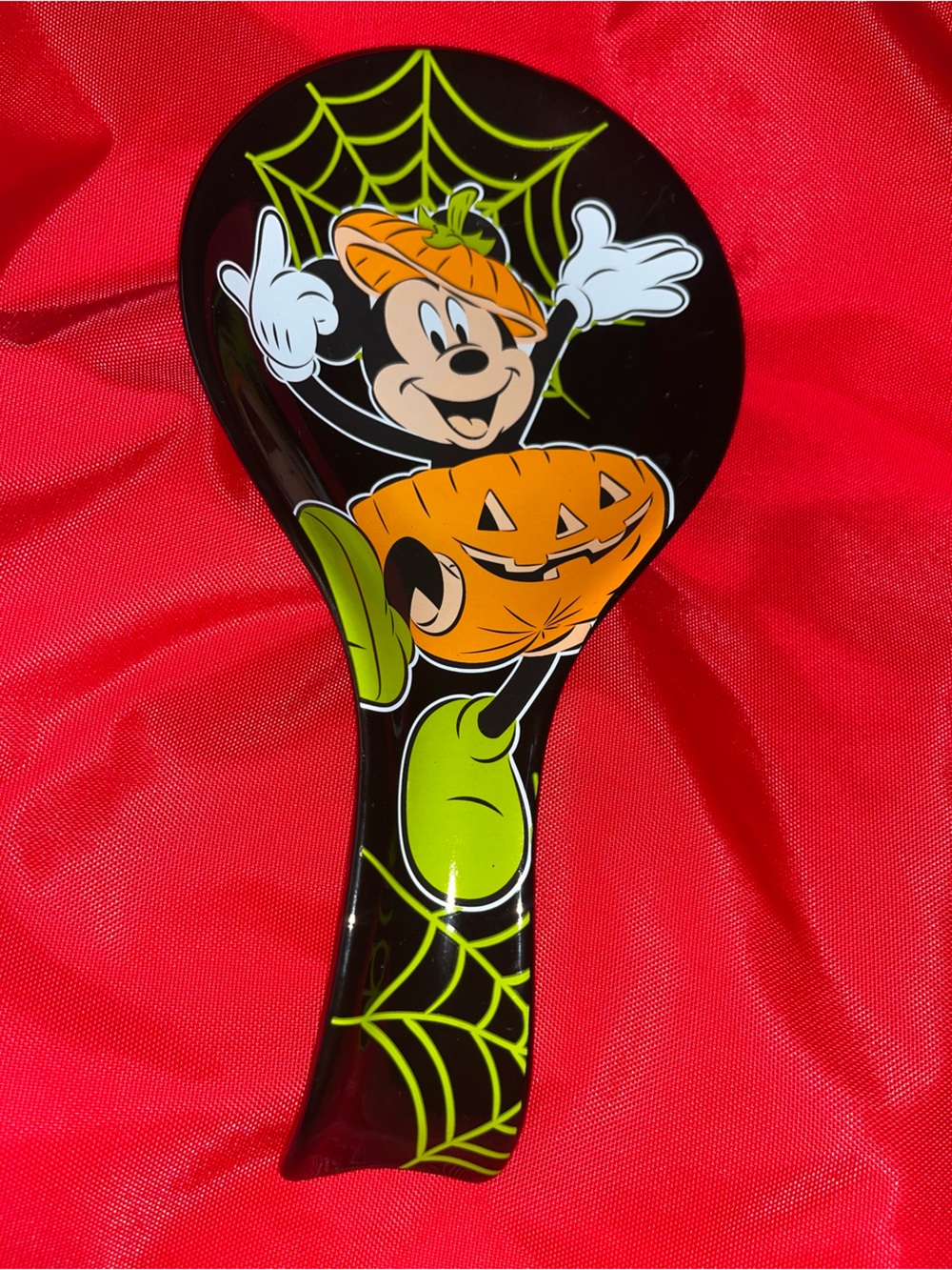 Disney Black Spoon Rest with Orange Pumpkin Mickey and Neon Green NEW